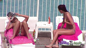 Topless tanned and oiled up with pierced nipple & tattoos 3of